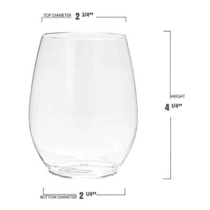 Kaya Elegant Clear Stemless Disposable Plastic Wine Glasses - 16 oz. (16 Pack) - Perfect for Parties, Weddings & Catering