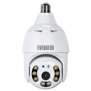 eversecu 2k 4mp light bulb security camera, outdoor waterproof, 360° view, 2.4g wifi&wireless, motion detection, auto tracking, 2 way audio, color night vision, work with alexa google, siren alarm