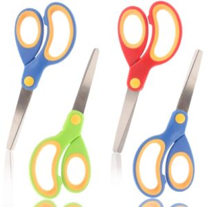 lovestown 4 pcs kids scissors for school, 5.7inches student scissors children's steel blades scissors school safety scissors for children cutting paper