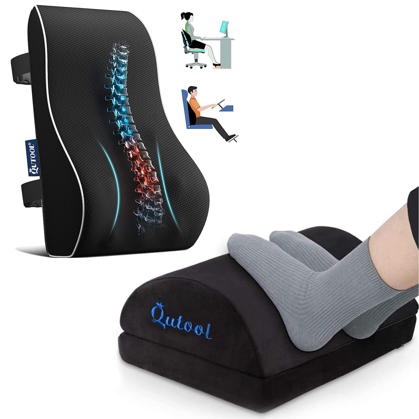 QUTOOL Lumbar Support Pillow & Foot Rest