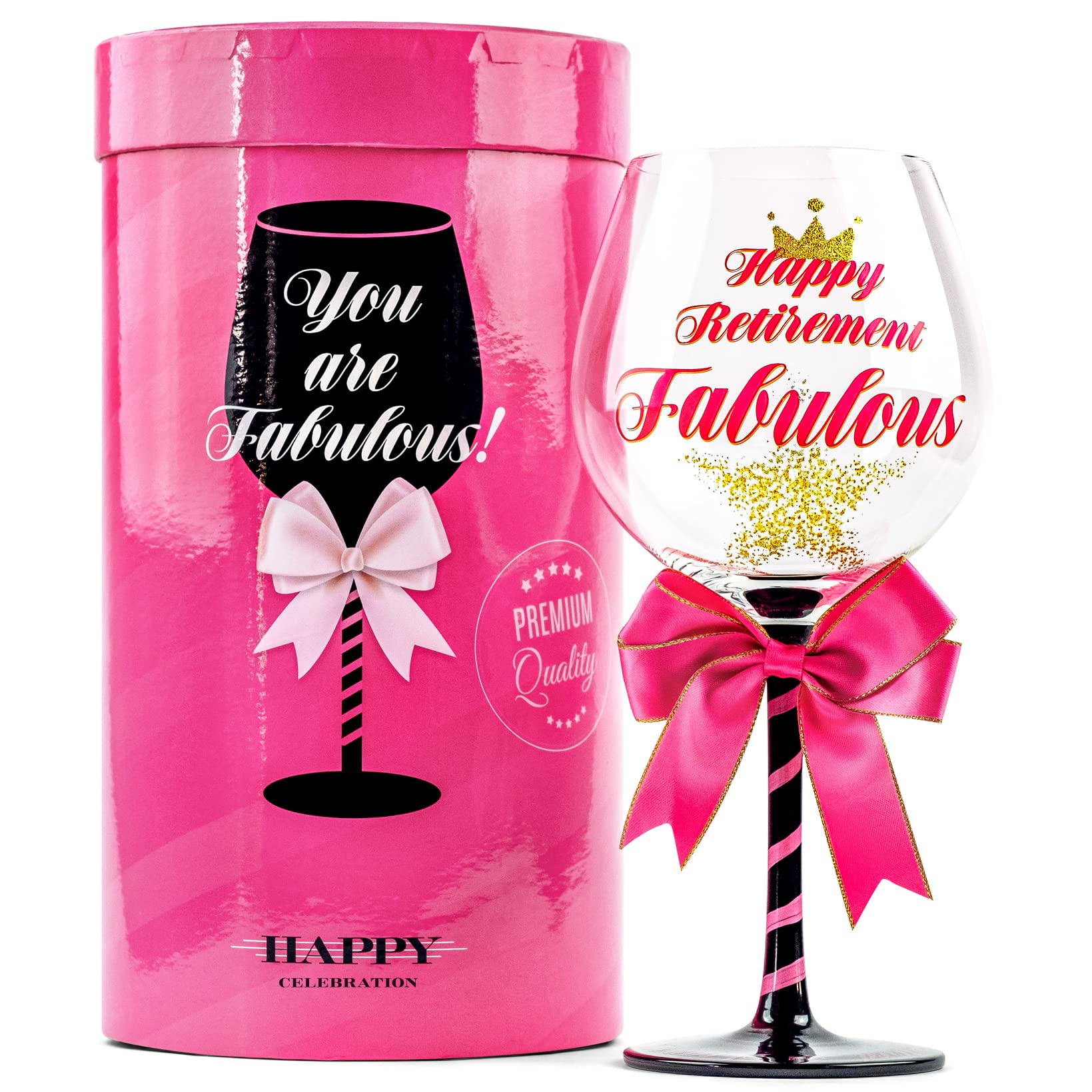 Happy Retirement Party Wine Glass for Women | Fun Gift Idea for Retired Female Coworker, Colleague, Best Friend, Mom, Teacher, Doctor, Boss | Funny 23 oz Cocktail Glass Present for Woman