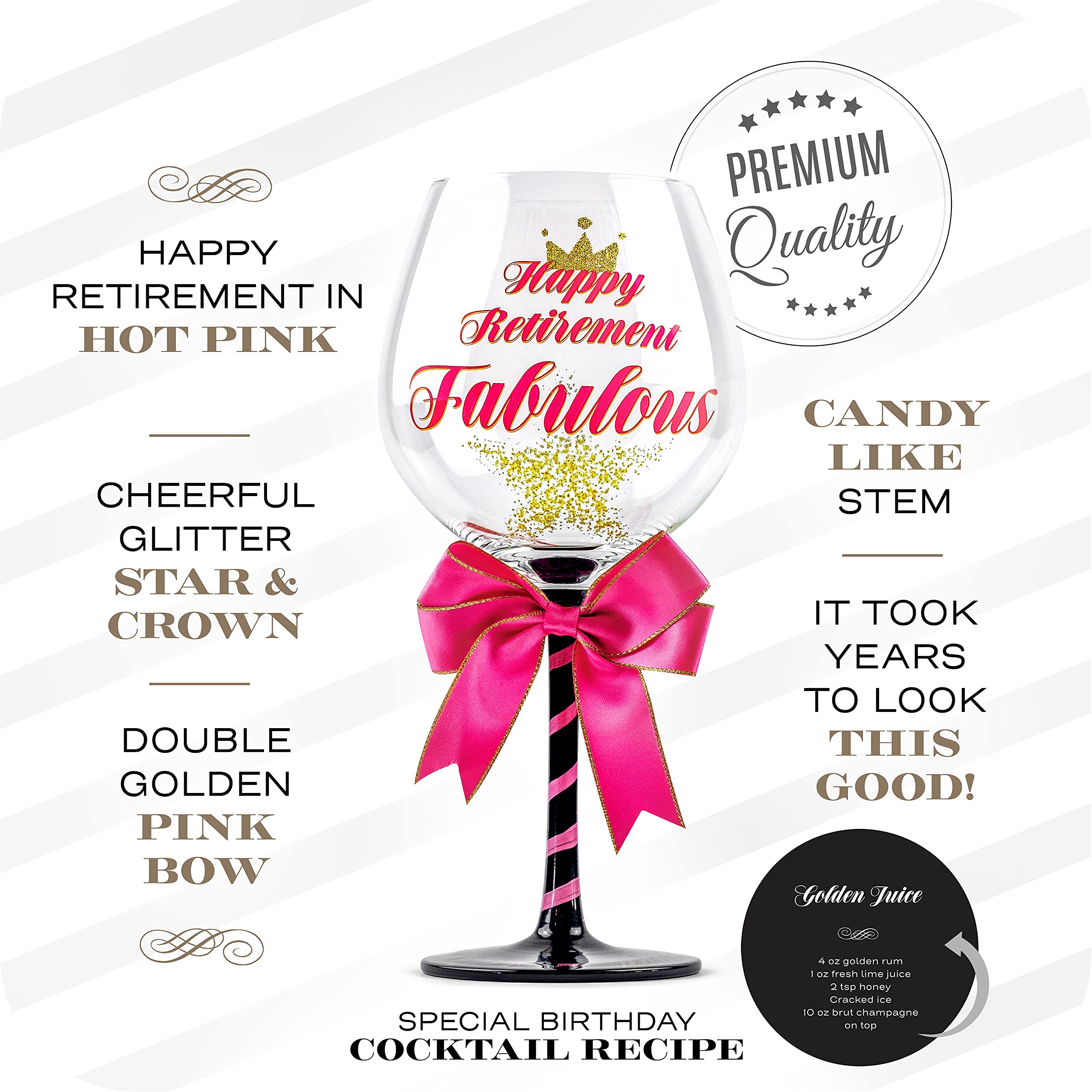 Happy Retirement Party Wine Glass for Women | Fun Gift Idea for Retired Female Coworker, Colleague, Best Friend, Mom, Teacher, Doctor, Boss | Funny 23 oz Cocktail Glass Present for Woman