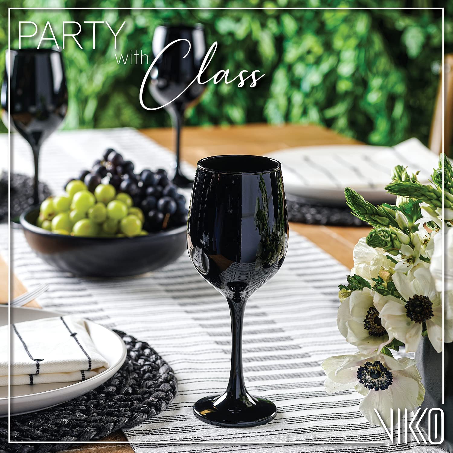 Vikko Décor Black Wine Glasses: 11 Oz Fancy Wine Glasses With Stem For Red And White Wine- Thick And Durable Wine Glass- Dishwasher Safe - Great For Wine Tasting- Set Of 6 Decorative Goblets