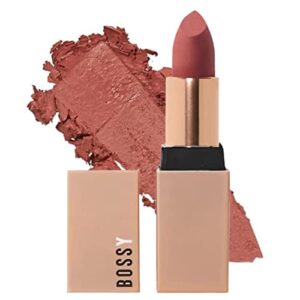 bossy cosmetics matte, long lasting, hydrating vegan lipstick with vitamin e and watermelon seed oil (focused - pink mauve color)