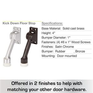 BRINKS Commercial - 4" Kick-Down Door Stop, Satin Chrome Finish - Non-Obtrusive Option to Protect Your Door and Walls