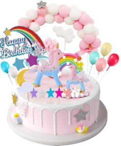 unicorn party cake topper kit with 2 unicorns sculpture, rainbow balls cloud for unicorn birthday party supplies