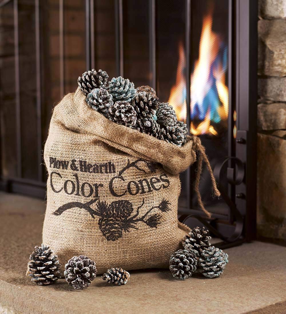 Fireplace and Firepit Color Cones, Festive Fun Rainbow Flame Changing Pine Cones, Firepit Campfire Hearth Wood Burning Accessories for Holidays or Anytime (6 LB in Burlap Bag)