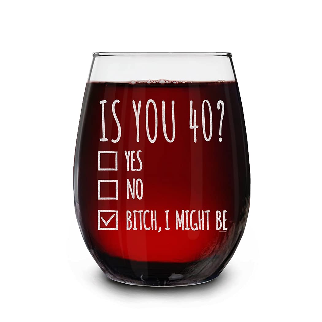 shop4ever® 40th Birthday Wine Glass Gift for Women Is You 40? Yes No Engraved Stemless Wine Glass