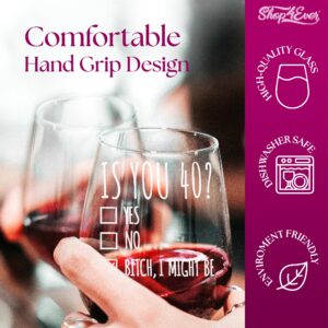 shop4ever® 40th Birthday Wine Glass Gift for Women Is You 40? Yes No Engraved Stemless Wine Glass