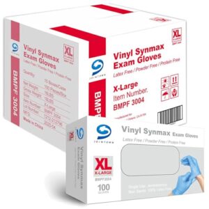 synmax vinyl exam gloves disposable exam gloves, 4 mil, latex & powder free, food-safe, lightly-textured, blue xl size case of 1000