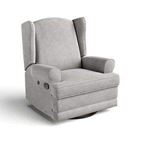 storkcraft serenity upholstered swivel glider with usb charging port (steel) – fully upholstered wingback nursery glider recliner with manual recline function, 2 usb charging ports, 360 swivel base