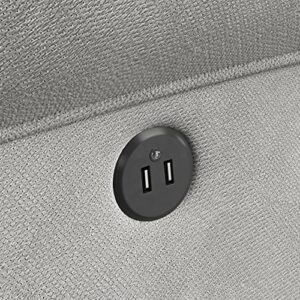 Storkcraft Serenity Upholstered Swivel Glider with USB Charging Port (Steel) – Fully Upholstered Wingback Nursery Glider Recliner with Manual Recline Function, 2 USB Charging Ports, 360 Swivel Base