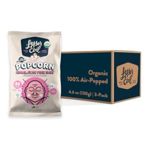 lesserevil himalayan pink salt organic popcorn, premium quality, minimally processed, no vegetable oil, 4.6 oz, (pack of 3)