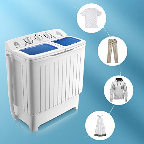 RELAX4LIFE Portable Washing Machine Compact Twin Tub 17.6 lbs with Wash (11 lbs) and Spin (6.6 lbs) Cycle, Time Control and Drain Hose, Mini Laundry Washer for Camping, Apartments, Dorm and RV Washer