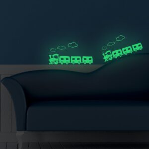 train decor,glow in the dark stickers, nursery wall sticker, 2 pack trains wall stickers for kids bedroom decor