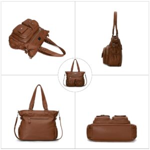 KL928 Large Purses for Women Shoulder Bag Tote Handbags Stylish Vegan Leather Hobo Bags Ladies (A-Brown-2)