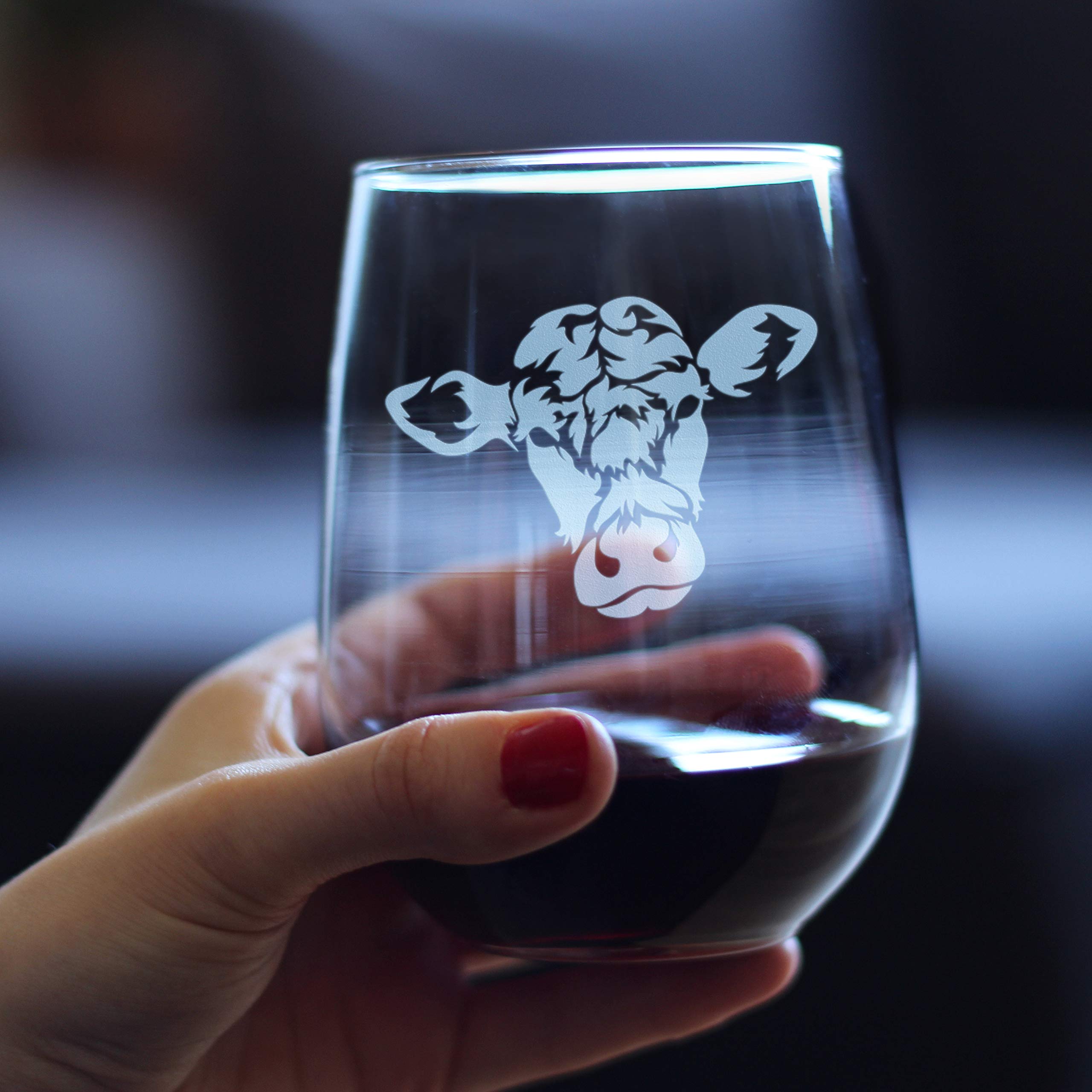 Cow Face Stemless Wine Glass - Funny Cute Farm Animal Themed Decor and Gifts for Cow Lovers - Large 17 Oz