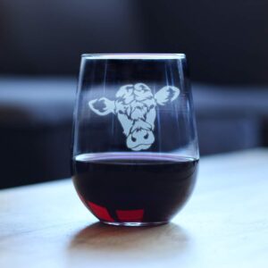 Cow Face Stemless Wine Glass - Funny Cute Farm Animal Themed Decor and Gifts for Cow Lovers - Large 17 Oz