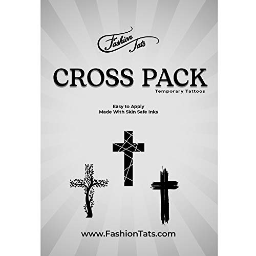 FashionTats Modern Cross Temporary Tattoos | 9-Pack | Skin Safe | MADE IN THE USA | Removable