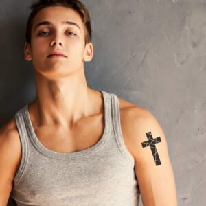 FashionTats Modern Cross Temporary Tattoos | 9-Pack | Skin Safe | MADE IN THE USA | Removable