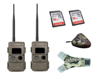 cuddeback cuddelink 2 long range ir remote cameras l series 2 16gb sd cards and 1 hunters warehouse hat