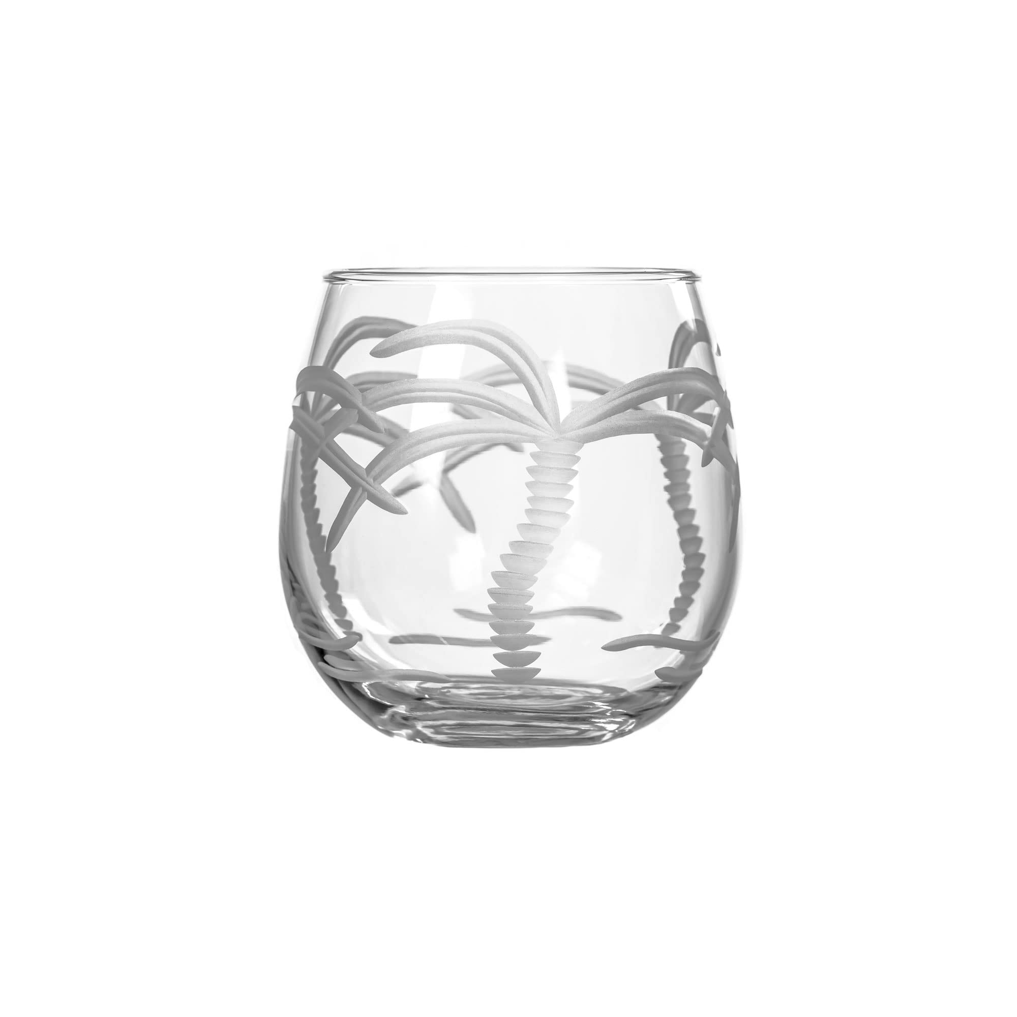 Rolf Glass Palm Tree Stemless Red Wine Glass 16.75 oz | Set of 4 Tumbler Wine Glasses | Lead-Free Glass | Etched Stemless Wine Glasses | Made in the USA | A Classic