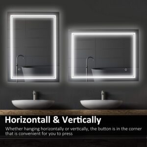 kleankin 32" x 24" LED Bathroom Mirror, Lighted Vanity Mirror, Wall Mounted with Smart Touch Button, Horizontally and Vertically, Waterproof, Plug-in, Silver