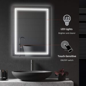 kleankin 32" x 24" LED Bathroom Mirror, Lighted Vanity Mirror, Wall Mounted with Smart Touch Button, Horizontally and Vertically, Waterproof, Plug-in, Silver