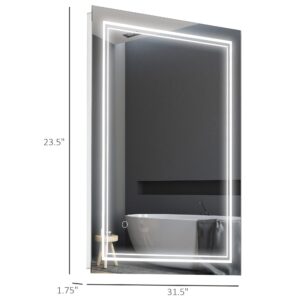 kleankin 32" x 24" LED Bathroom Mirror, Lighted Vanity Mirror, Wall Mounted with Smart Touch Button, Horizontally and Vertically, Waterproof, Plug-in, Silver