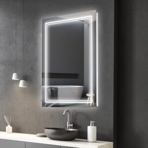 kleankin 32" x 24" LED Bathroom Mirror, Lighted Vanity Mirror, Wall Mounted with Smart Touch Button, Horizontally and Vertically, Waterproof, Plug-in, Silver