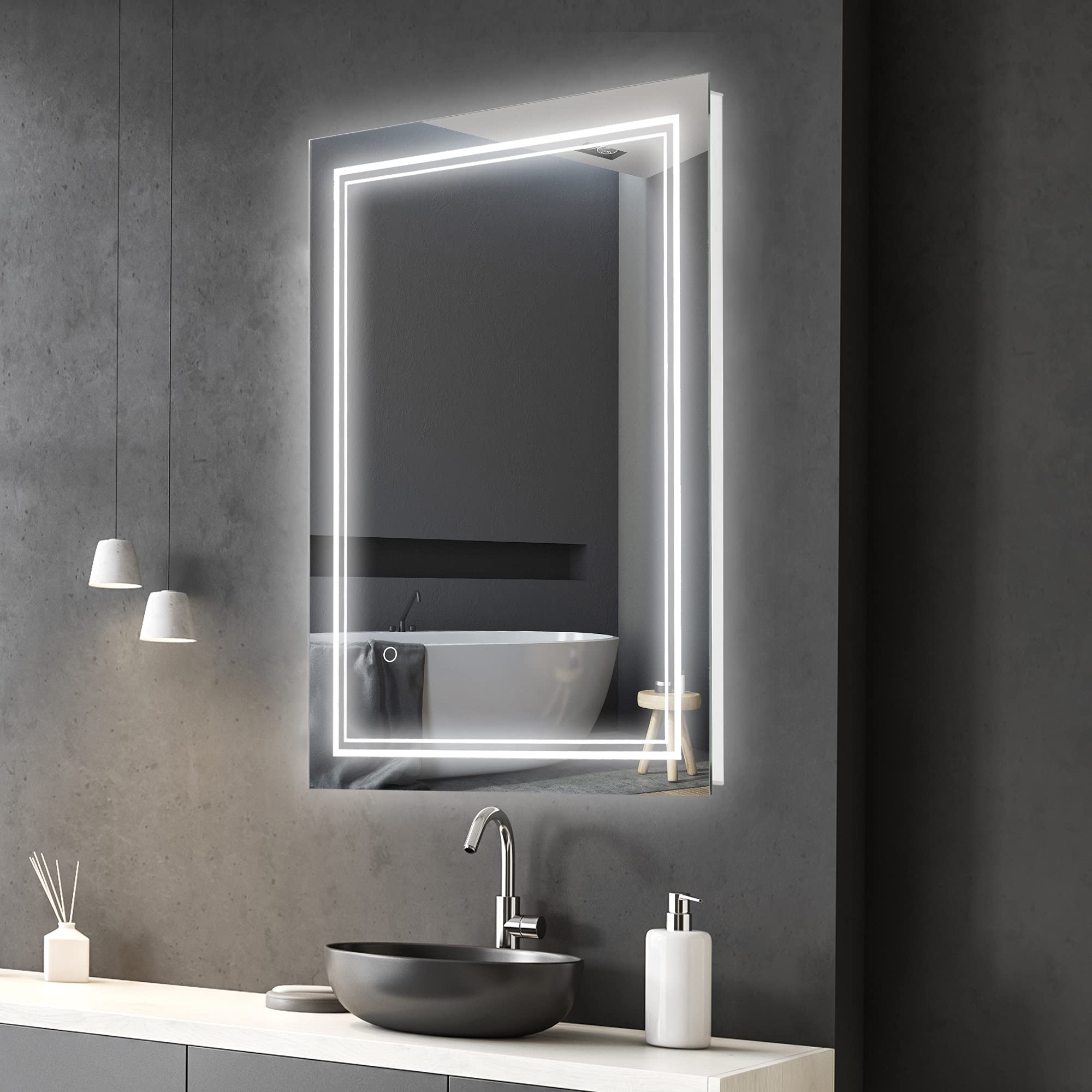 kleankin 32" x 24" LED Bathroom Mirror, Lighted Vanity Mirror, Wall Mounted with Smart Touch Button, Horizontally and Vertically, Waterproof, Plug-in, Silver