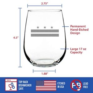 Washington DC Flag Stemless Wine Glass - State Themed Drinking Decor and Gifts for Washingtonian Women & Men - Large 17 Oz Glasses