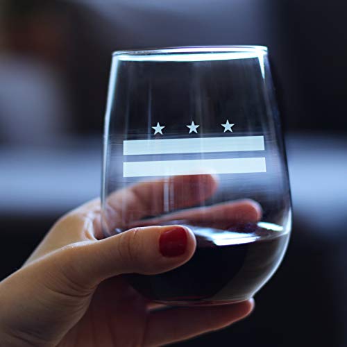 Washington DC Flag Stemless Wine Glass - State Themed Drinking Decor and Gifts for Washingtonian Women & Men - Large 17 Oz Glasses