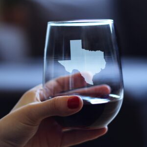 Texas State Outline - Stemless Wine Glass - State Themed Drinking Decor and Gifts for Texans - Large 17 Ounce