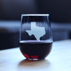 Texas State Outline - Stemless Wine Glass - State Themed Drinking Decor and Gifts for Texans - Large 17 Ounce