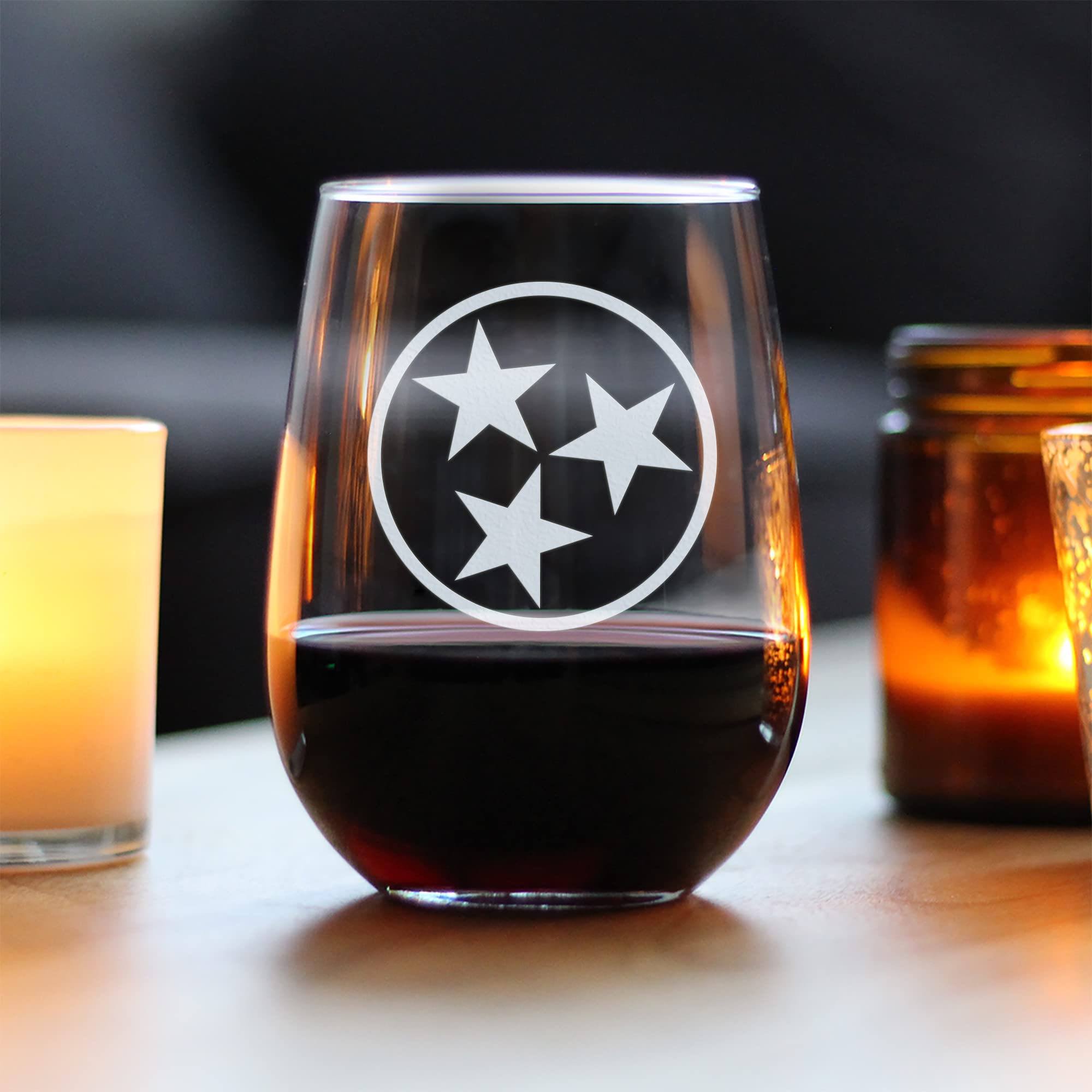 Tennessee Flag Stemless Wine Glass - State Themed Drinking Decor and Gifts for Tennessean Women & Men - Large 17 Oz Glasses