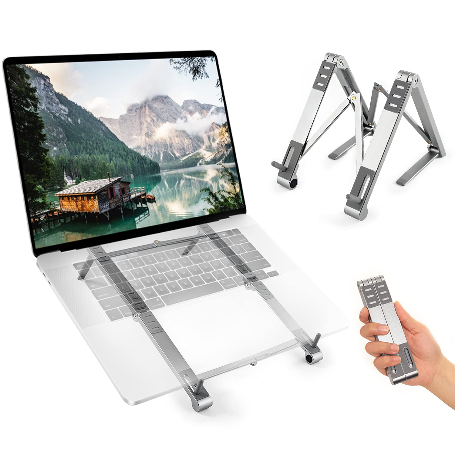 Whardeeg Magic X1, Mini 3-in-1 Multi-Function Laptop Stand, Pocket Size Adjustable Stand, fit Your Phone, Tablet, and Laptop(16'' and Below), Multi Angles Aluminum Ergonomic Device Riser