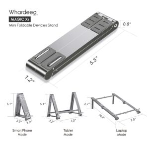Whardeeg Magic X1, Mini 3-in-1 Multi-Function Laptop Stand, Pocket Size Adjustable Stand, fit Your Phone, Tablet, and Laptop(16'' and Below), Multi Angles Aluminum Ergonomic Device Riser