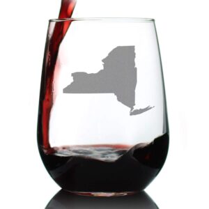 New York State Outline Stemless Wine Glass - State Themed Drinking Decor and Gifts for New Yorker Women & Men - Large 17 Oz Glasses