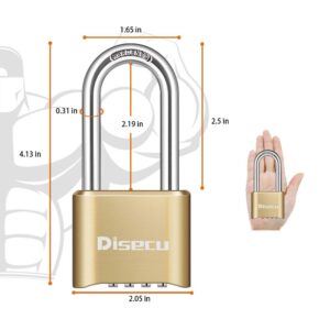 Disecu Heavy Duty 4 Digit Combination Lock 2.5 Inch Long Shackle Outdoor Waterproof Padlock for School Gym Locker, Fence, Gate, Case, Hasp Storage (Brass, 2 Pack)