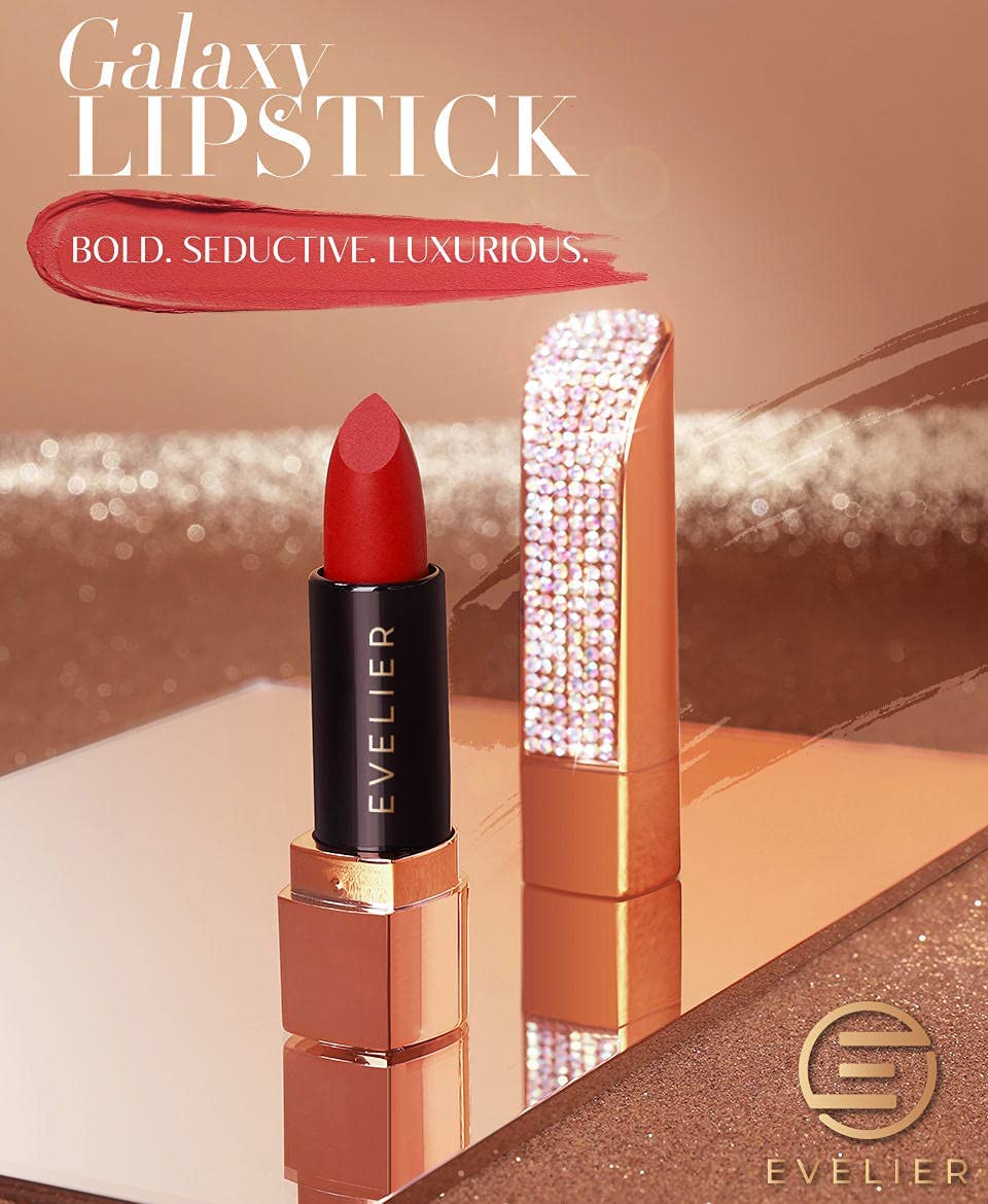 EVELIER Galaxy Lipstick - Matte, Moisturizing, Plush, Pigment-Rich Colors with Silky, Full Color Finish & Intense Hydration for All Day Coverage (Glamour Red)