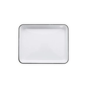 enamelware small rectangular tray, 11.25 x 9 inches, vintage white/black (single)