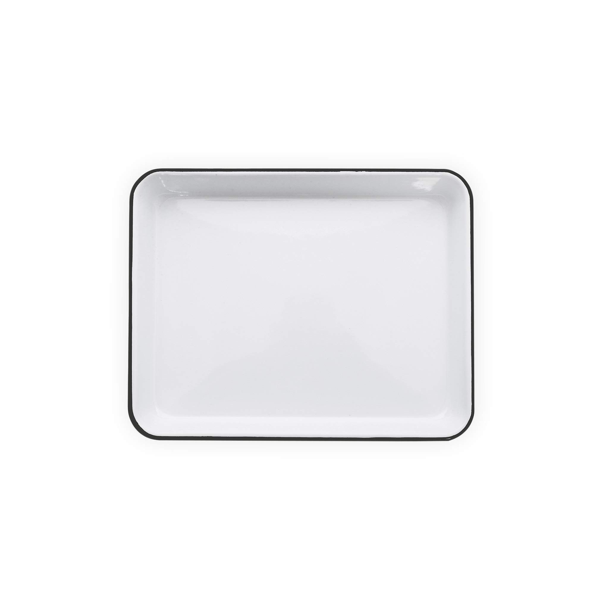 Enamelware Small Rectangular Tray, 11.25 x 9 inches, Vintage White/Black (Single)