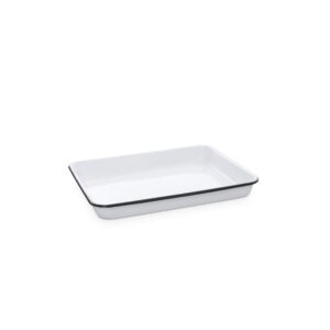 Enamelware Small Rectangular Tray, 11.25 x 9 inches, Vintage White/Black (Single)