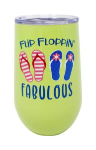 boston warehouse stainless steel 16 ounce insulated stemless wine cup, lime flip flops