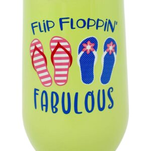 Boston Warehouse Stainless Steel 16 ounce Insulated Stemless Wine Cup, Lime Flip Flops