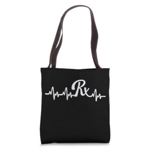 rx pharmacist pharmacy prescription symbol ekg ecg heartbeat tote bag