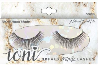 ioni 3D Faux Mink False Lashes Medium Light Thickness Natural Eye Makeup 1 Pair Handmade (Black- Natural Doll Medium)