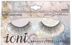 ioni 3d faux mink false lashes medium light thickness natural eye makeup 1 pair handmade (black- natural doll medium)
