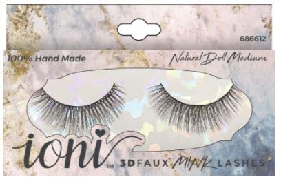 ioni 3D Faux Mink False Lashes Medium Light Thickness Natural Eye Makeup 1 Pair Handmade (Black- Natural Doll Medium)